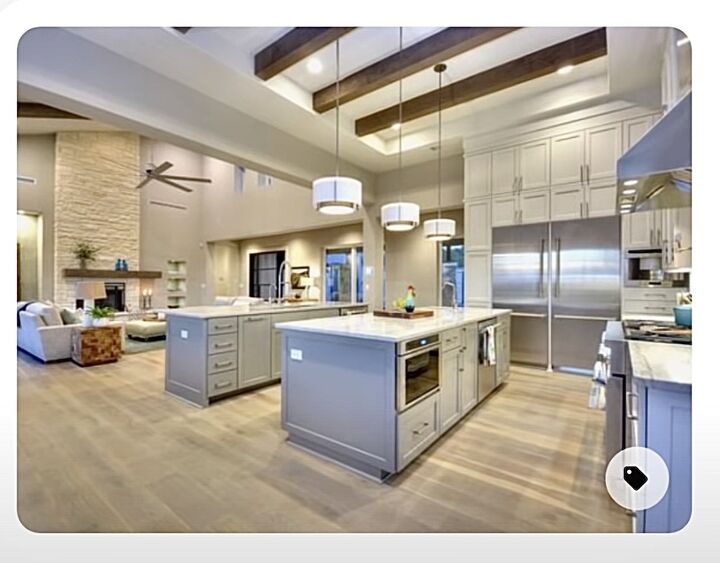 american interior design, Double islands in an open plan kitchen