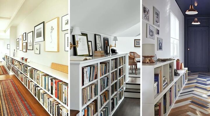 Low bookcases in a hallway