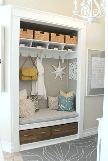 Turning a closet into a bench with storage