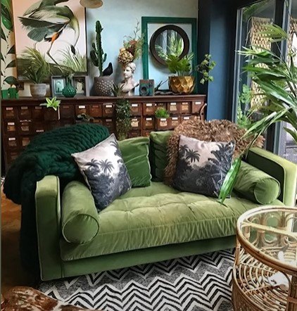 how to decorate boho, Green boho style living area