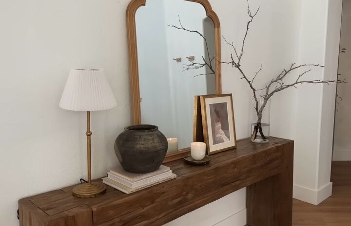 Console table with winter decor