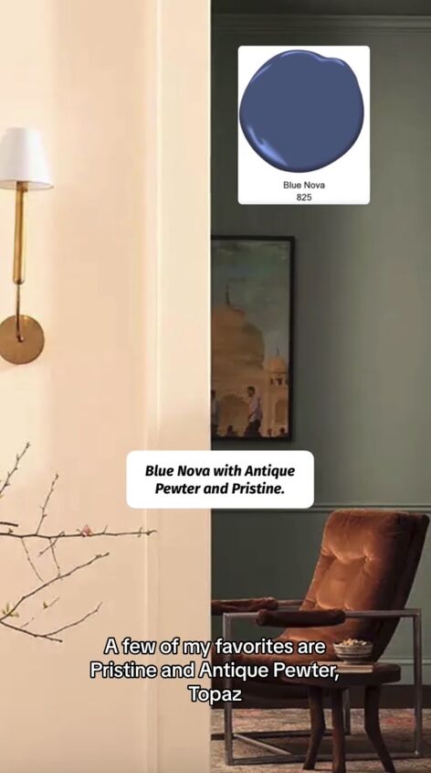 benjamin moore color of the year 2024, Blue Nova paired with Pristine and Antique Pewter