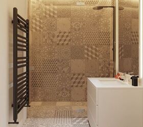 Small bathroom with uniform tiles on the floor and walls