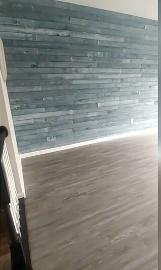 dining room upgrades, Gray shiplap feature wall