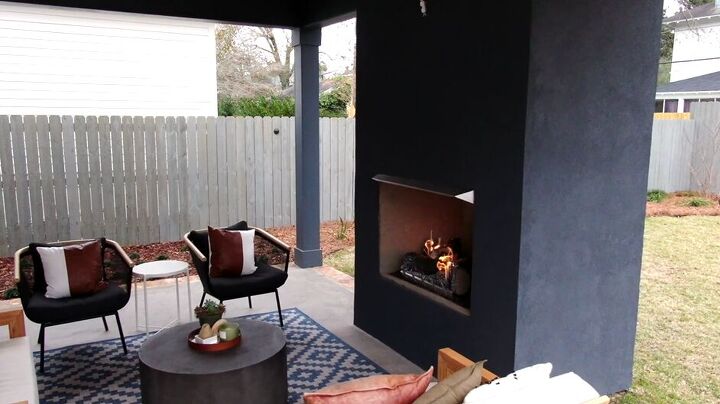 patio makeover, Gas burning fireplace
