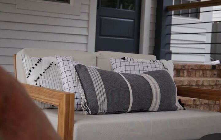 patio makeover, Outdoor sofas with throw pillows