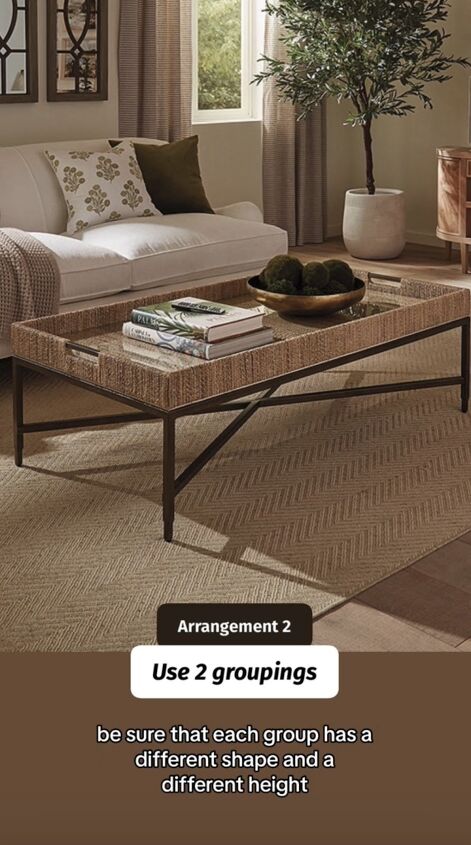 How to style a rectangle coffee table with two groupings of decor