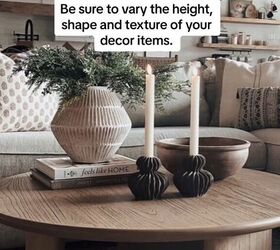 decorations for round coffee table, Diversifying height shape and texture of decor