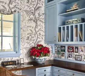 cottagecore interior design, Floral wallpaper and baby blue paint