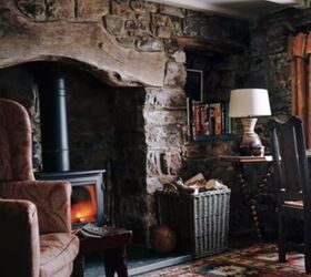 cottagecore interior design, Wood burning fireplace