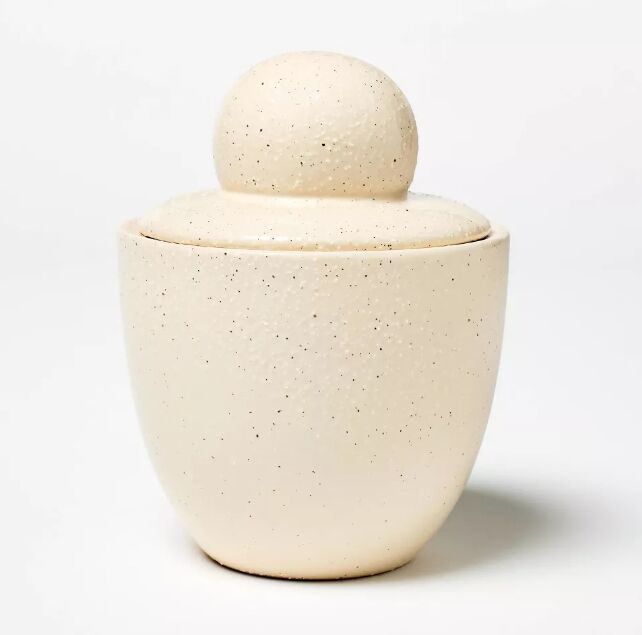 studio mcgee spring 2024, Ceramic brown candle with knob lid