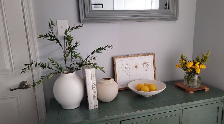 spring entryway decor, Entryway table with pops of yellow