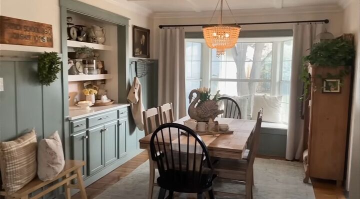 Farmhouse dining room decorated for spring