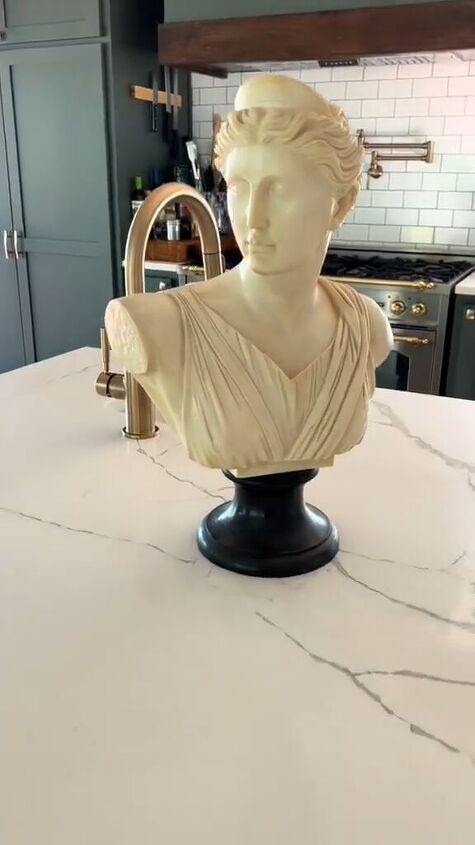 how to style a kitchen island, Styling a bust on a kitchen island