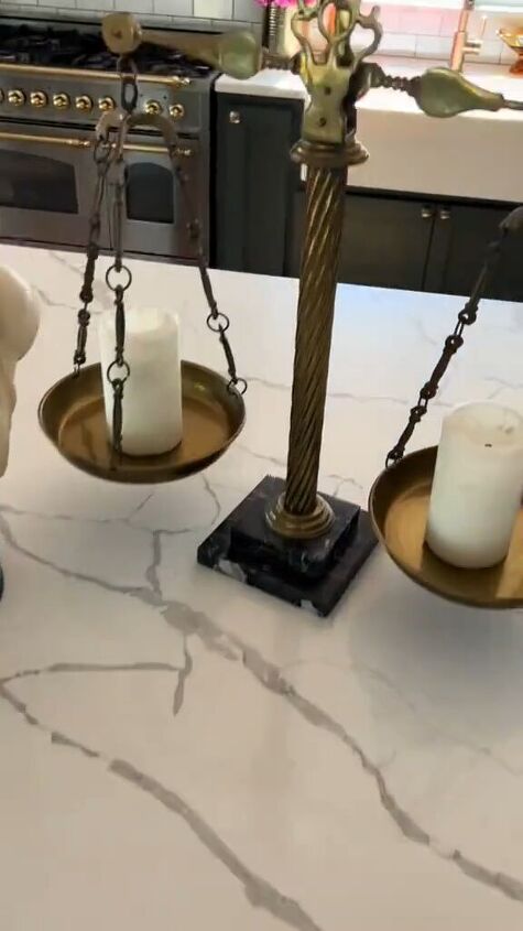 how to style a kitchen island, Vintage scale with candles