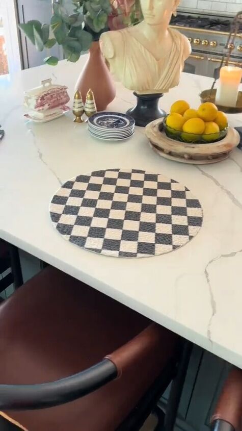how to style a kitchen island, Checkerboard placemats