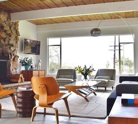 Mid-century modern design with a mix of materials and colors