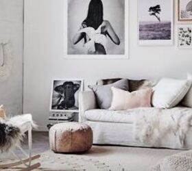 scandinavian design, Throw blankets and pilow on a sofa