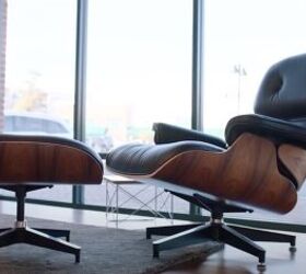 scandinavian design, Wood and leather chair and ottoman