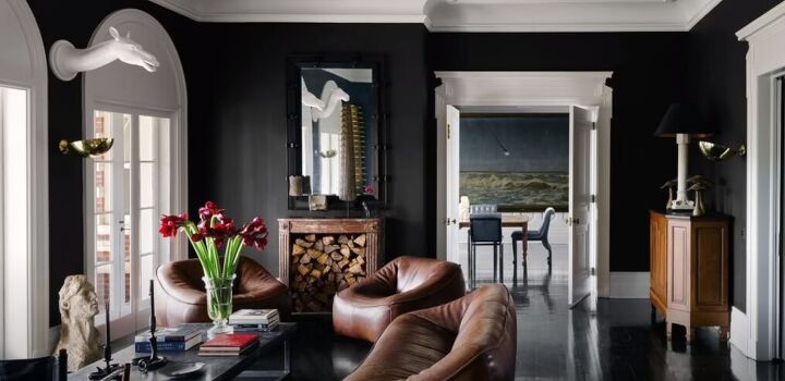 paint color selection, Black walls and floor with warm wood tones