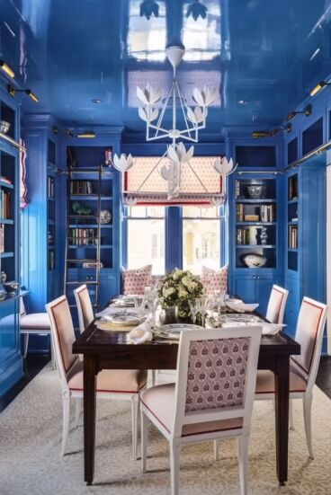 paint color selection, Blue painted walls and ceiling