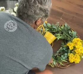 spring porch decor, Adding florals around the perimeter of the wreath