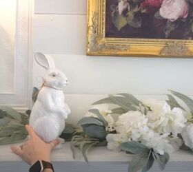 french country spring decor, Placing bunny ornaments on a mantel