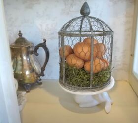 french country spring decor, Cloche with eggs