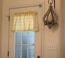 farmhouse spring decor, Door with a yellow buffalo check valance