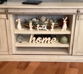 farmhouse spring decor, TV console decor for spring