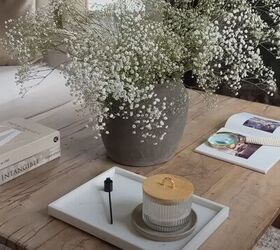 spring living room decor, Baby s breath arrangement on a coffee table