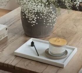 spring living room decor, Marble tray with a candle and candle snuffer