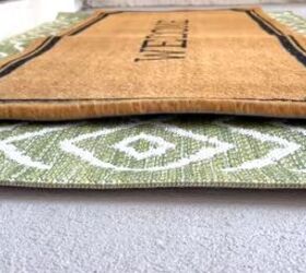 front porch decor for spring, Layering welcome mats on top of each other