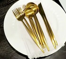 neutral dining table, Matte gold flatware