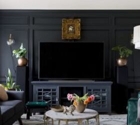 decorating around a tv, Dark wall with molding disguises the TV