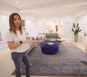 apartment staging, Gray area rug with colorful furnishings on top