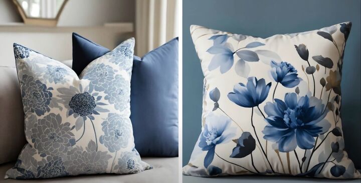 hamptons style bedroom, Small decorative pillows with muted floral designs