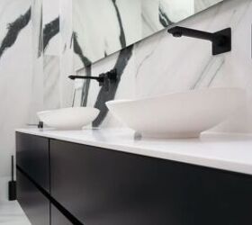 Matte black finish on cabinets and bathroom fixtures