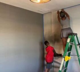 teen boy bedroom, Placing the wallpaper