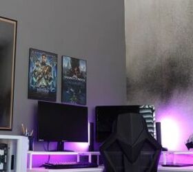 teen boy bedroom, L shaped gaming desk with LED lighting