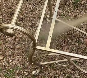 bathroom decor, Spray painting the bench frame gold