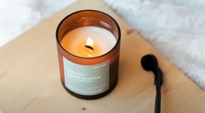 cozy home, Lit scented candle