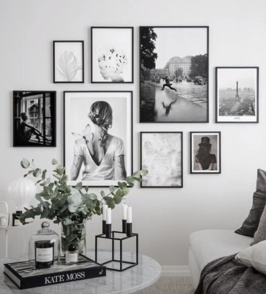 how to make your home unique, Gallery wall with black and white artwork