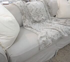 clean and decorate with me, Adding a faux fur throw to the couch