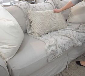 clean and decorate with me, Arranging pillows on the sofa