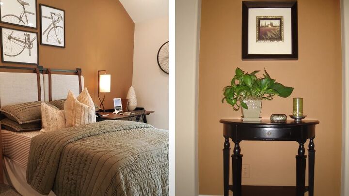 Warm-colored accent wall combined with warm colors on walls