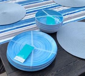 outdoor dining summer tablescape with a sophisticated blue theme