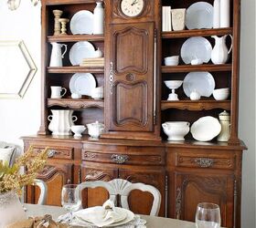 How to beautifully style a hutch for fall with whites and neutrals