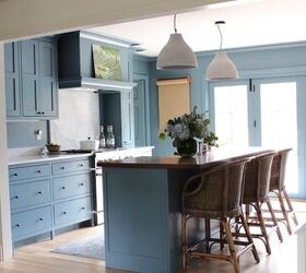 The gorgeous blue paint color in their kitchen is the perfect backdrop for touches of fall decor
