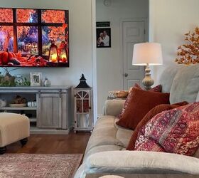 decorating my living room for fall mantle tv console more